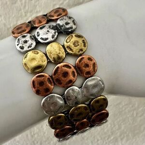 Multi Metal three Row Disc wide stretchy bracelet